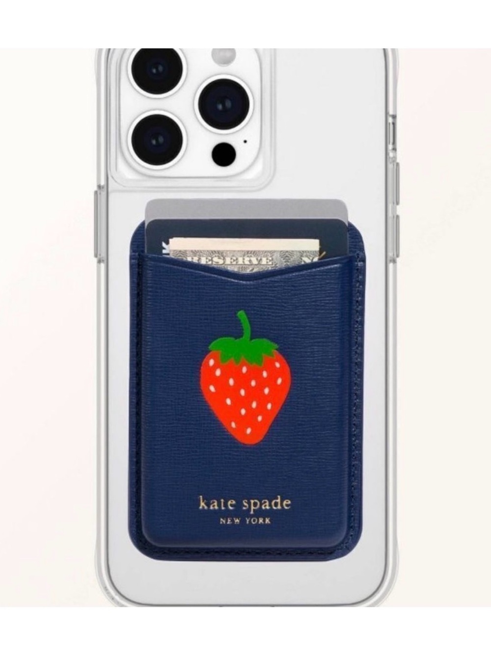 kate spade Navy Card Wallet with Strawberry Graphic